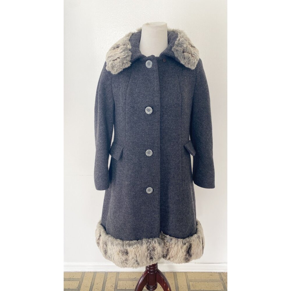 Vintage Lilli Ann Fur Trim Coat Jacket Gray 60s